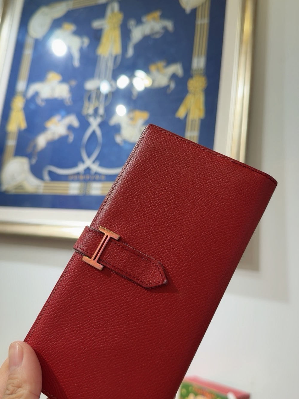 Hermes Red T-Clasp Long Leather Wallet